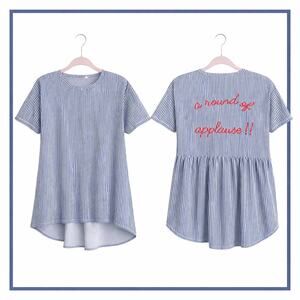 Zara Trafaluc Striped Peplum Top Embroidered Back "A Round of Applause" Summer S